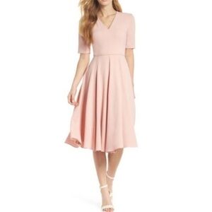 GAL MEETS GLAM Mauve Edith City Crepe Fit & Flare Midi Dress Blush Pink NWT